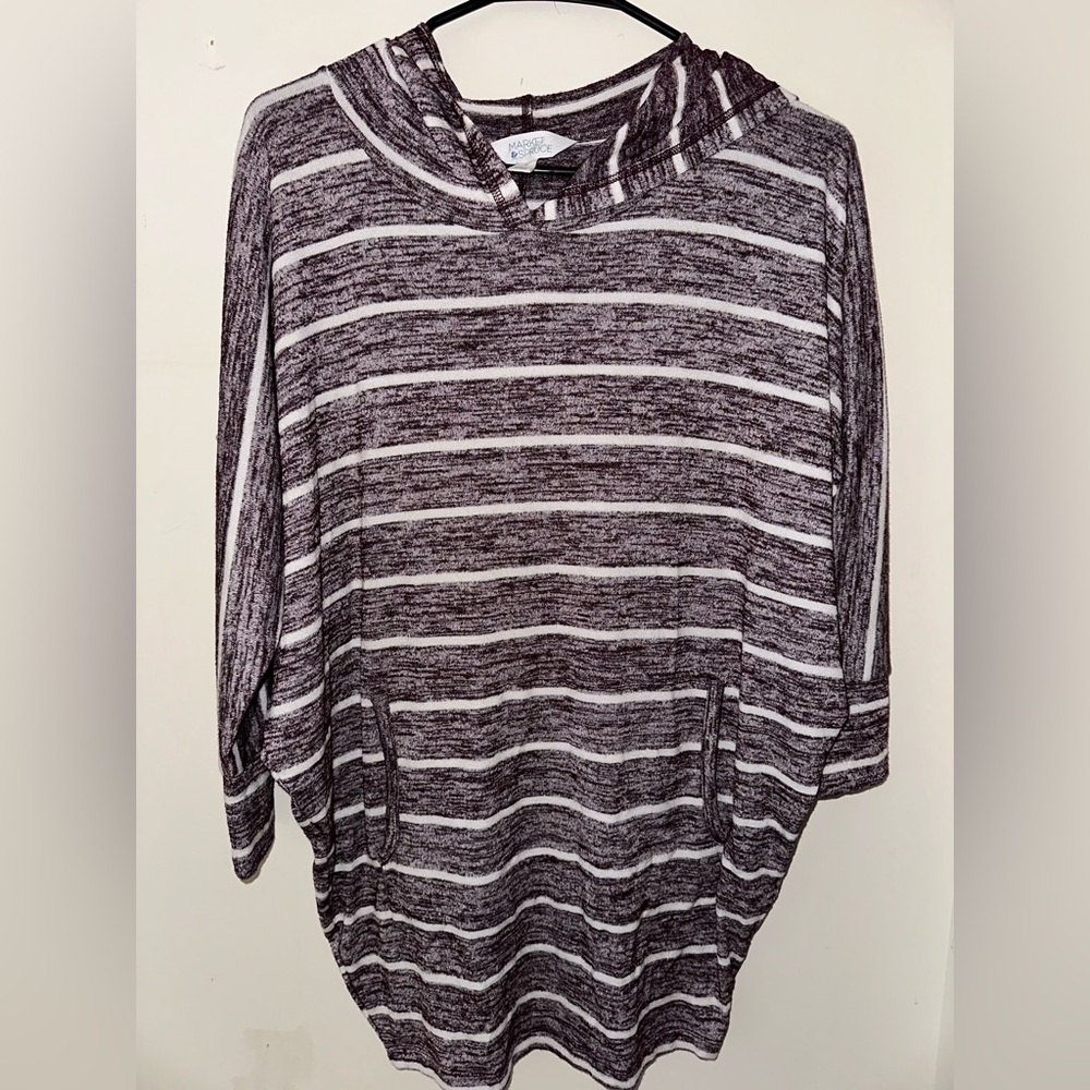Market&Spruce Knit Hoodie Pullover Womens M Purple‎ White W/Pocket